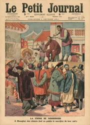 Modernisation of China, Chinese Having Their Pigtail Cut Off in Shanghai, Illustration from 